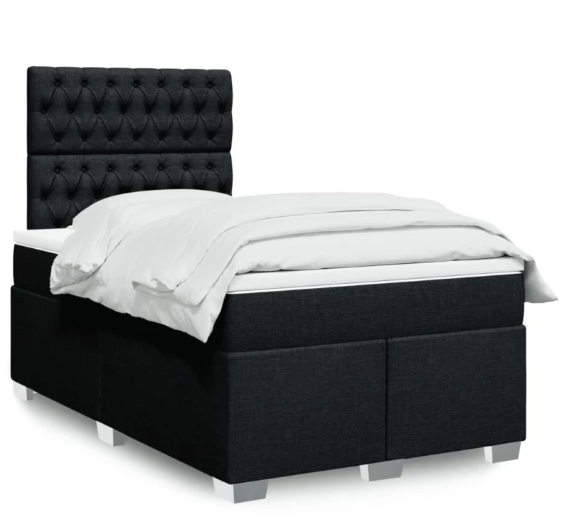 vidaXL Κρεβάτι Boxspring με Στρώμα Μαύρο 120x200 εκ. Υφασμάτινο