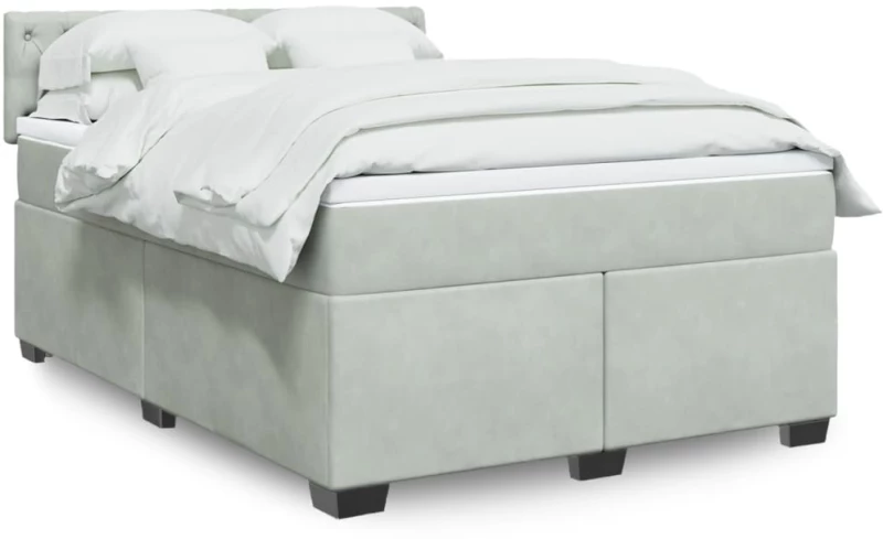 vidaXL Κρεβάτι Boxspring με Στρώμα Ανοιχτό Γκρι 140x200 εκ. Βελούδινο