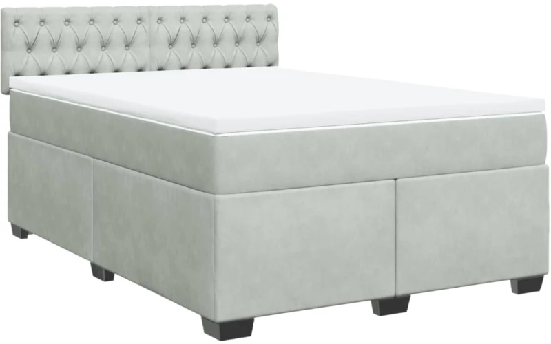 vidaXL Κρεβάτι Boxspring με Στρώμα Ανοιχτό Γκρι 140x200 εκ. Βελούδινο