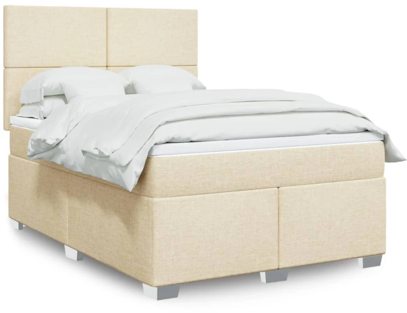 vidaXL Κρεβάτι Boxspring με Στρώμα Κρεμ 140x200 εκ. Υφασμάτινο