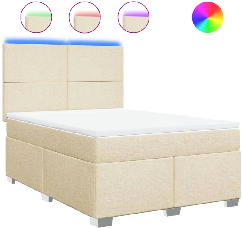 vidaXL Κρεβάτι Boxspring με Στρώμα Κρεμ 140x200 εκ. Υφασμάτινο