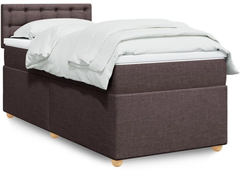 vidaXL Κρεβάτι Boxspring με Στρώμα Σκούρο Καφέ 90x190 εκ. Υφασμάτινο