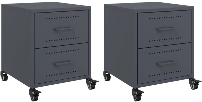 vidaXL Κομοδίνα 2 τεμ. Ανθρακί 36x39x43,5 εκ. από Χάλυβα