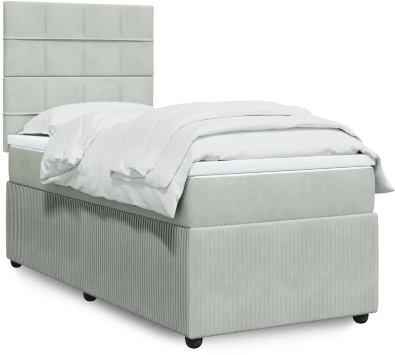 vidaXL Κρεβάτι Boxspring με Στρώμα Ανοιχτό Γκρι 100x200 εκ. Βελούδινο