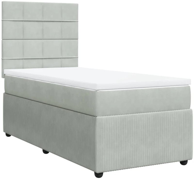 vidaXL Κρεβάτι Boxspring με Στρώμα Ανοιχτό Γκρι 100x200 εκ. Βελούδινο