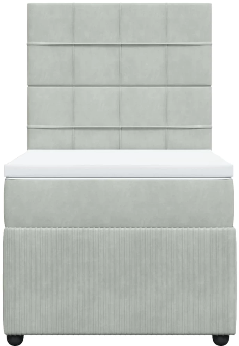 vidaXL Κρεβάτι Boxspring με Στρώμα Ανοιχτό Γκρι 100x200 εκ. Βελούδινο