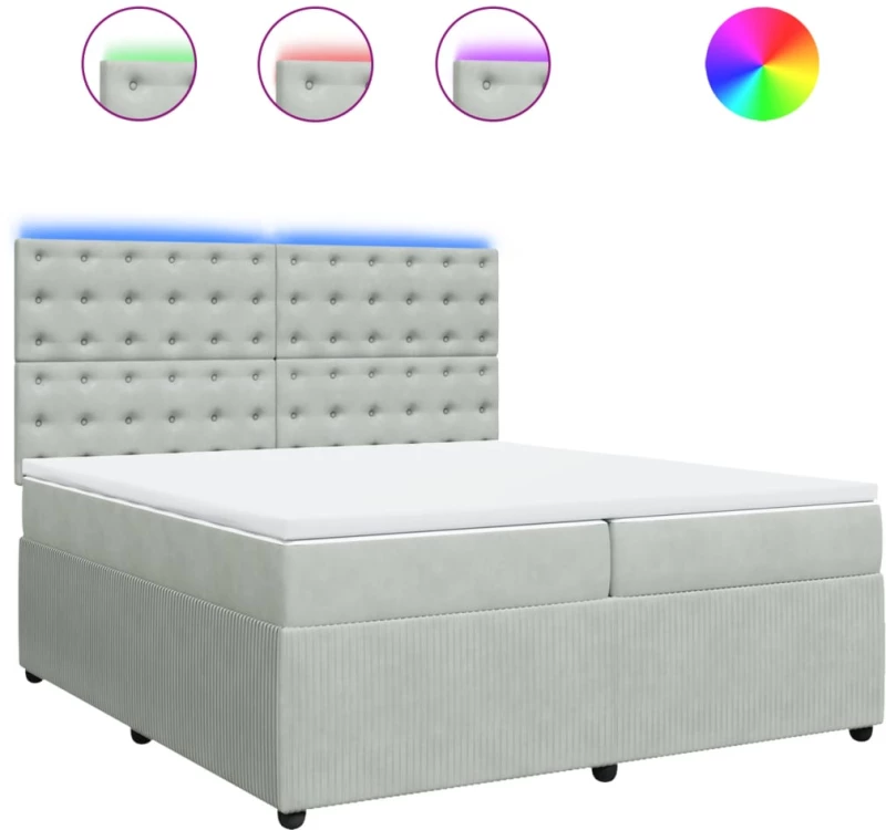 vidaXL Κρεβάτι Boxspring με Στρώμα Ανοιχτό Γκρι 200x200 εκ. Βελούδινο