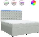 vidaXL Κρεβάτι Boxspring με Στρώμα Ανοιχτό Γκρι 200x200 εκ. Βελούδινο
