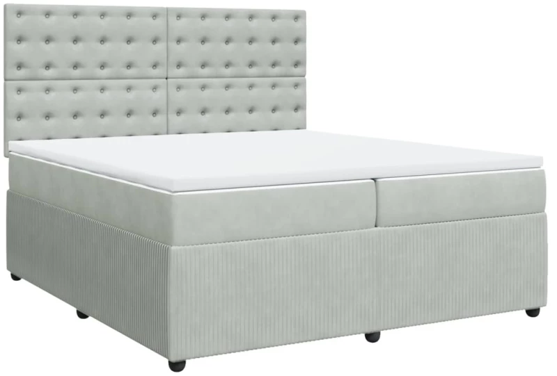 vidaXL Κρεβάτι Boxspring με Στρώμα Ανοιχτό Γκρι 200x200 εκ. Βελούδινο