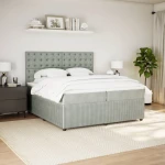 vidaXL Κρεβάτι Boxspring με Στρώμα Ανοιχτό Γκρι 200x200 εκ. Βελούδινο