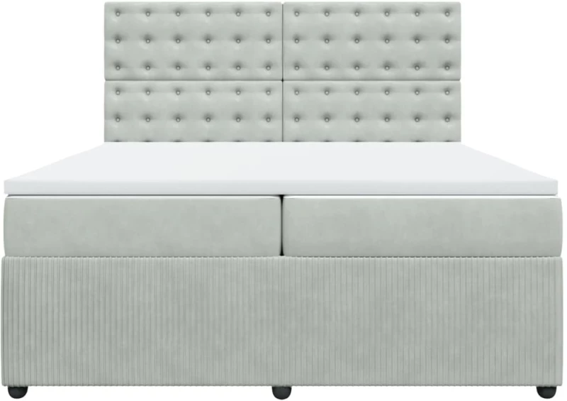 vidaXL Κρεβάτι Boxspring με Στρώμα Ανοιχτό Γκρι 200x200 εκ. Βελούδινο
