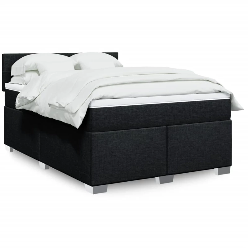vidaXL Κρεβάτι Boxspring με Στρώμα Μαύρο 140x200 εκ. Υφασμάτινο