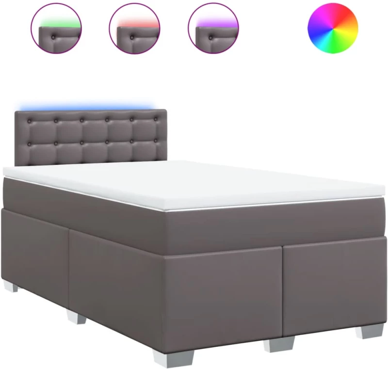 vidaXL Κρεβάτι Boxspring με Στρώμα Γκρι 120x200εκ. από Συνθετικό Δέρμα