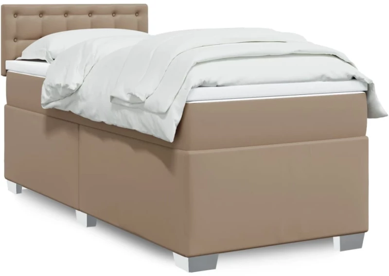 vidaXL Κρεβάτι Boxspring με Στρώμα Καπουτσίνο 100x200εκ.από Συνθ.Δέρμα