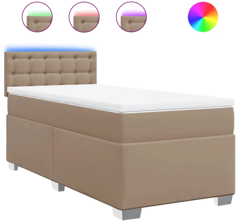 vidaXL Κρεβάτι Boxspring με Στρώμα Καπουτσίνο 100x200εκ.από Συνθ.Δέρμα