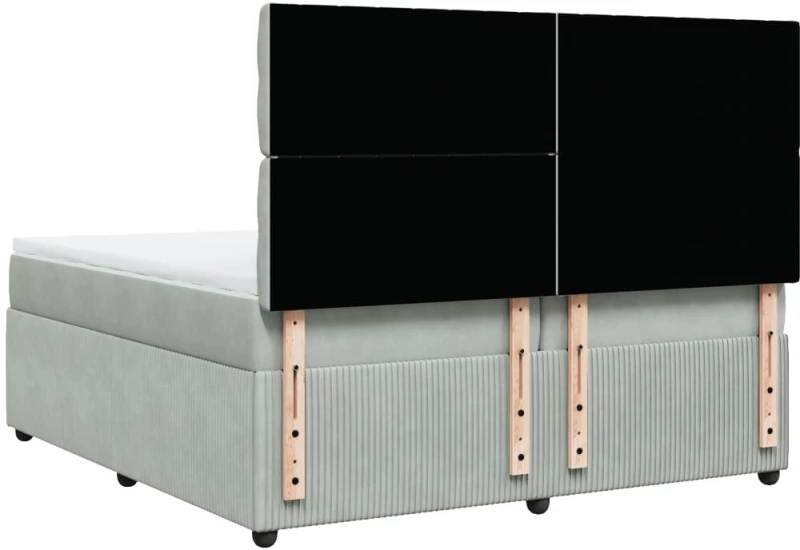 vidaXL Κρεβάτι Boxspring με Στρώμα Ανοιχτό Γκρι 200x200 εκ. Βελούδινο