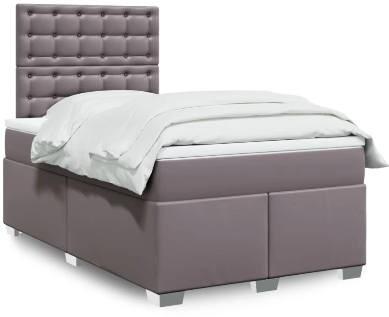 vidaXL Κρεβάτι Boxspring με Στρώμα Γκρι 120x200εκ. από Συνθετικό Δέρμα