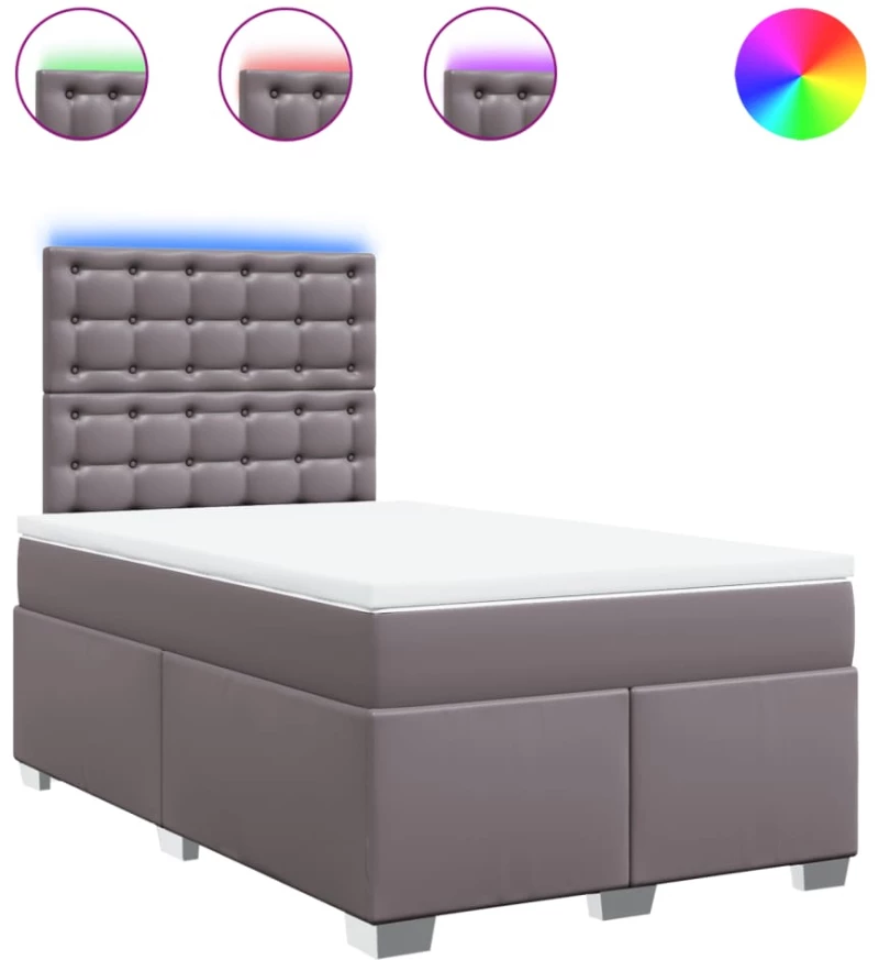 vidaXL Κρεβάτι Boxspring με Στρώμα Γκρι 120x200εκ. από Συνθετικό Δέρμα