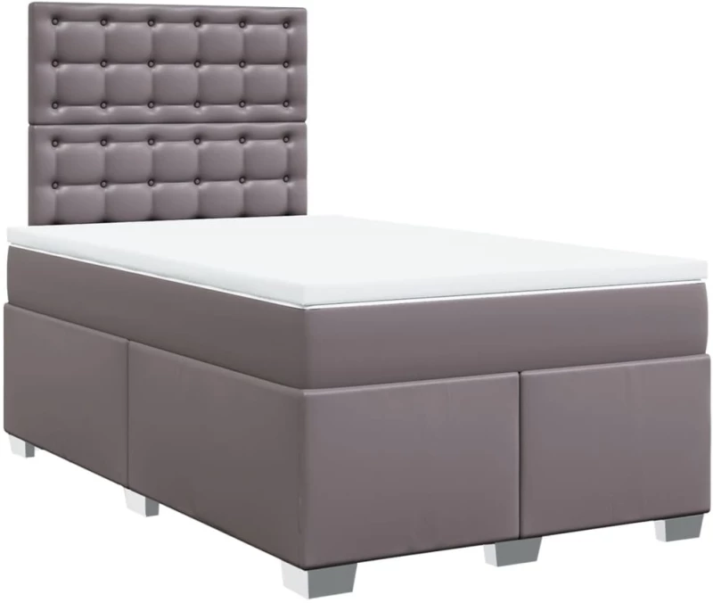 vidaXL Κρεβάτι Boxspring με Στρώμα Γκρι 120x200εκ. από Συνθετικό Δέρμα