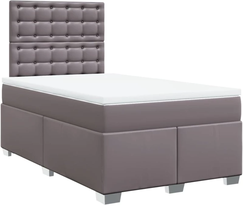 vidaXL Κρεβάτι Boxspring με Στρώμα Γκρι 120x200εκ. από Συνθετικό Δέρμα