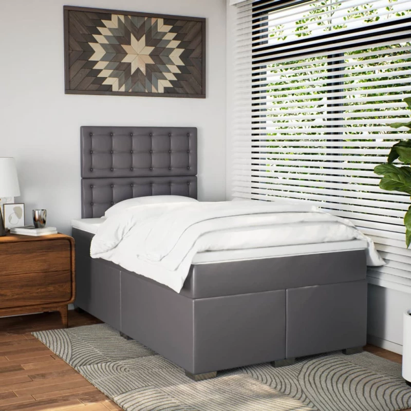 vidaXL Κρεβάτι Boxspring με Στρώμα Γκρι 120x200εκ. από Συνθετικό Δέρμα