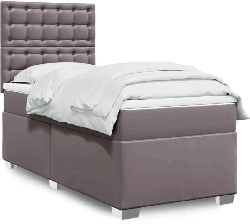 vidaXL Κρεβάτι Boxspring με Στρώμα Γκρι 90x190 εκ. από Συνθετικό Δέρμα