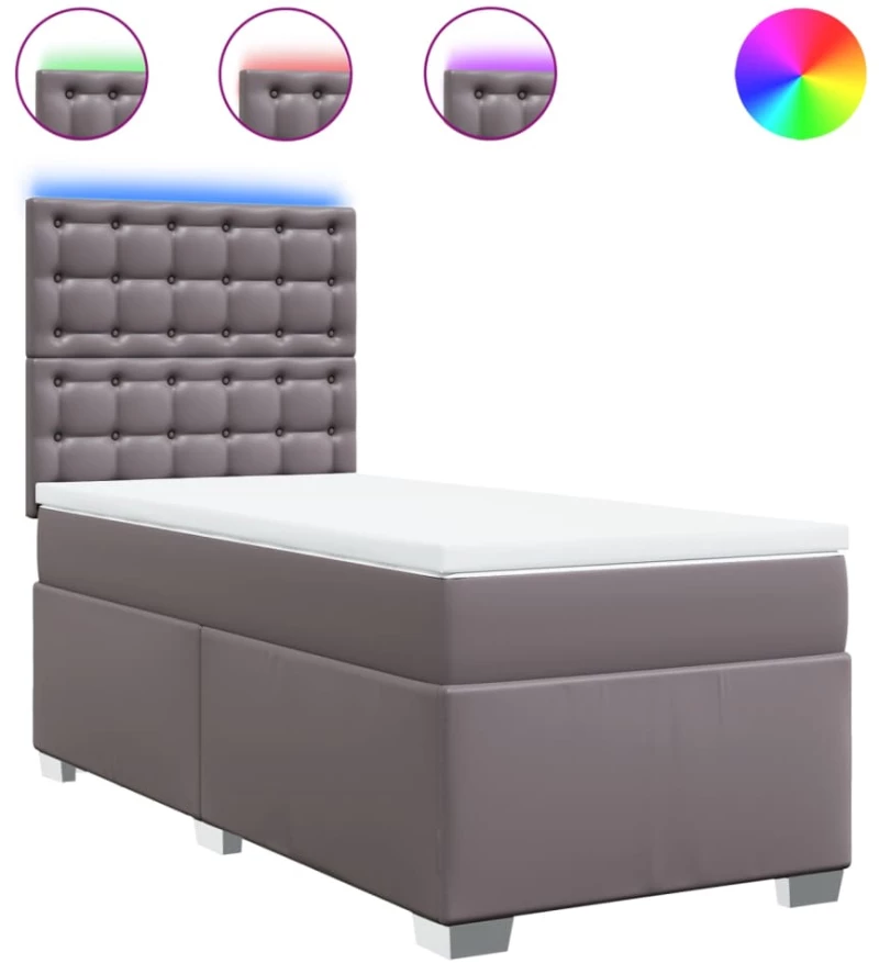 vidaXL Κρεβάτι Boxspring με Στρώμα Γκρι 90x190 εκ. από Συνθετικό Δέρμα