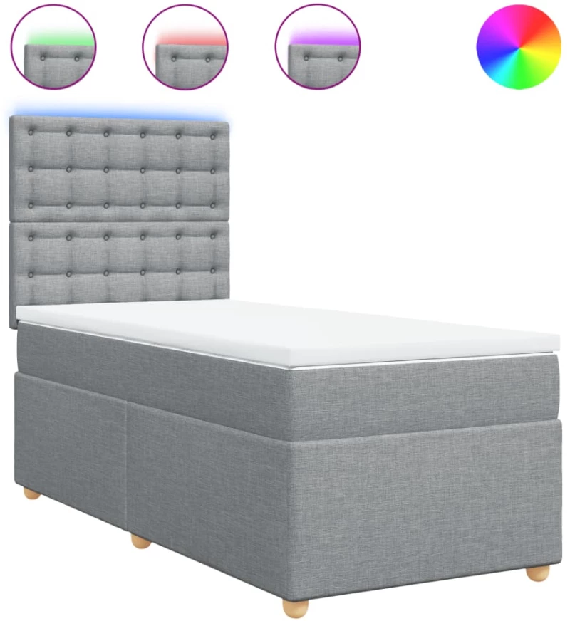 vidaXL Κρεβάτι Boxspring με Στρώμα Ανοιχτό Γκρι 100x200 εκ. Υφασμάτινο