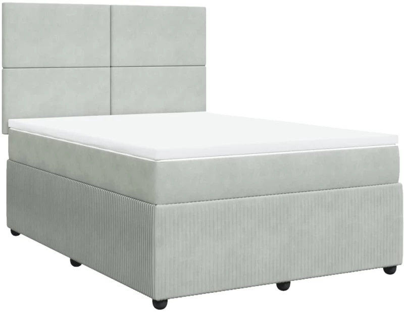 vidaXL Κρεβάτι Boxspring με Στρώμα Ανοιχτό Γκρι 140x190 εκ. Βελούδινο