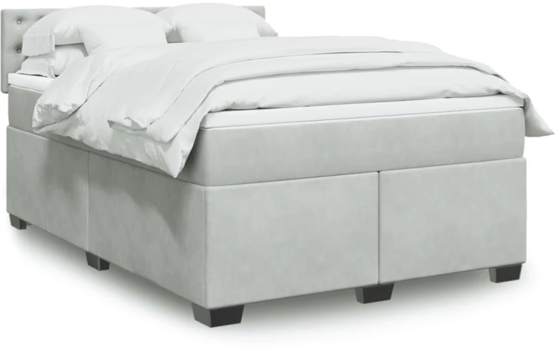 vidaXL Κρεβάτι Boxspring με Στρώμα Ανοιχτό Γκρι 160x200 εκ. Βελούδινο