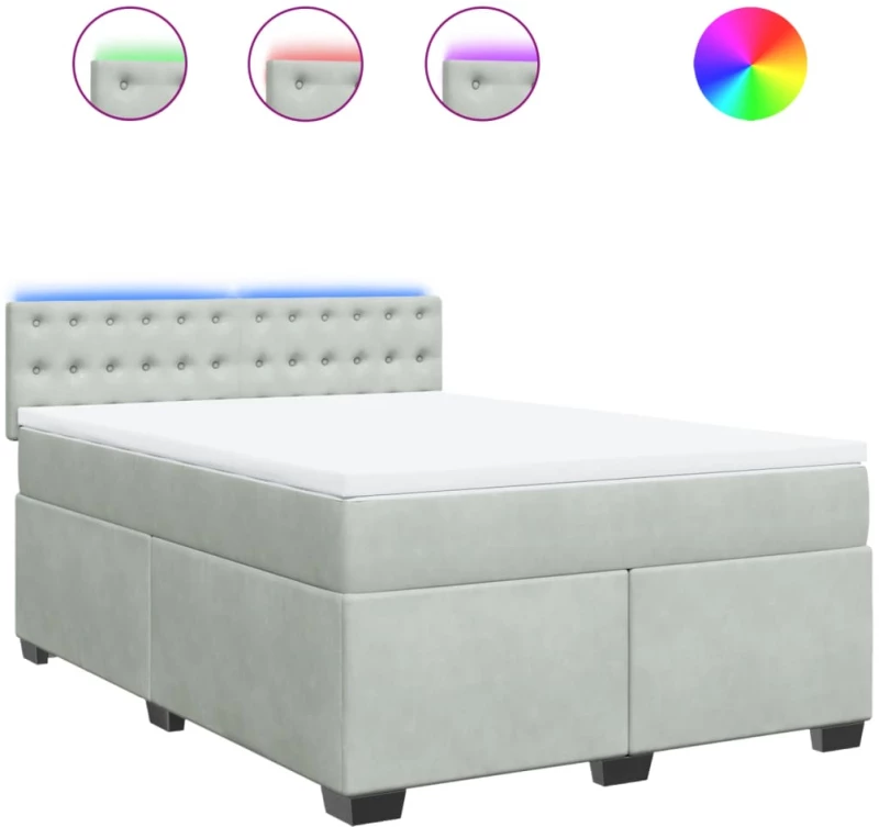vidaXL Κρεβάτι Boxspring με Στρώμα Ανοιχτό Γκρι 160x200 εκ. Βελούδινο