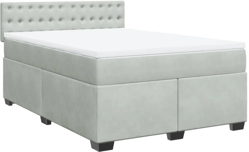 vidaXL Κρεβάτι Boxspring με Στρώμα Ανοιχτό Γκρι 160x200 εκ. Βελούδινο