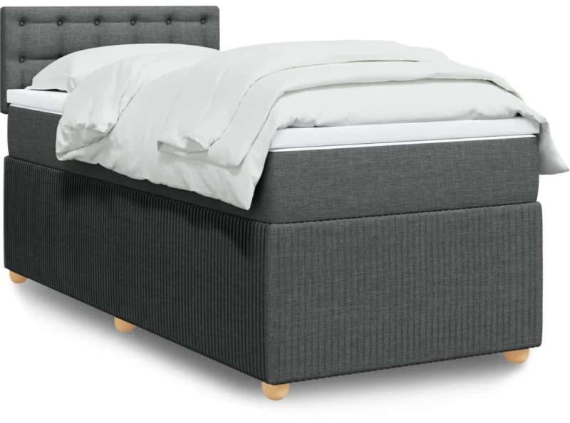 vidaXL Κρεβάτι Boxspring με Στρώμα Σκούρο Γκρι 90x190 εκ. Υφασμάτινο