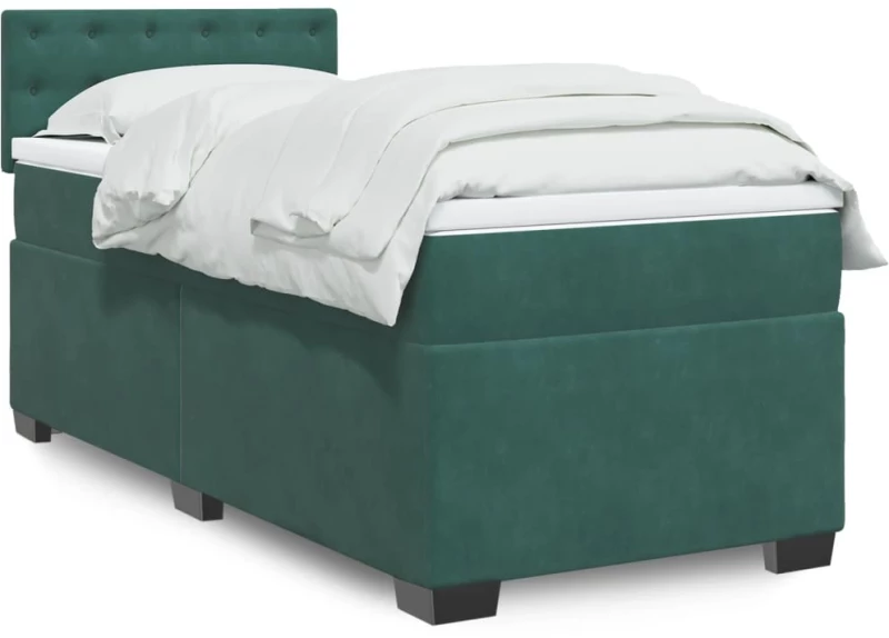 vidaXL Κρεβάτι Boxspring με Στρώμα Σκούρο Πράσινο 90x190 εκ. Βελούδινο