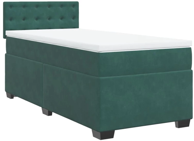 vidaXL Κρεβάτι Boxspring με Στρώμα Σκούρο Πράσινο 90x190 εκ. Βελούδινο