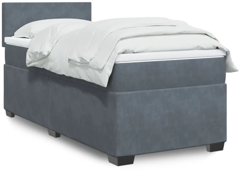 vidaXL Κρεβάτι Boxspring με Στρώμα Σκούρο Γκρι 90x200 εκ. Βελούδινο