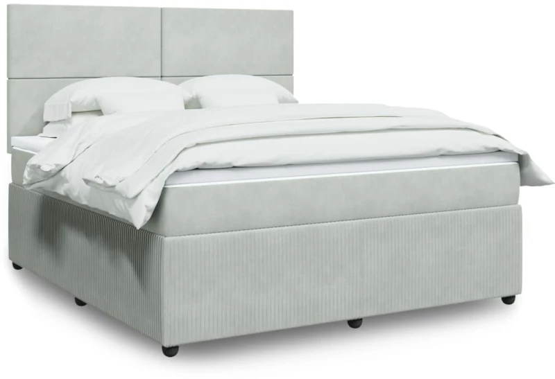 vidaXL Κρεβάτι Boxspring με Στρώμα Ανοιχτό Γκρι 180x200 εκ. Βελούδινο