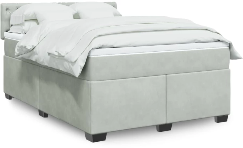 vidaXL Κρεβάτι Boxspring με Στρώμα Ανοιχτό Γκρι 160x200 εκ. Βελούδινο