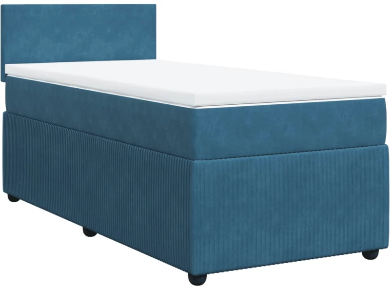 vidaXL Κρεβάτι Boxspring με Στρώμα Μπλε 90x200 εκ. Βελούδινο