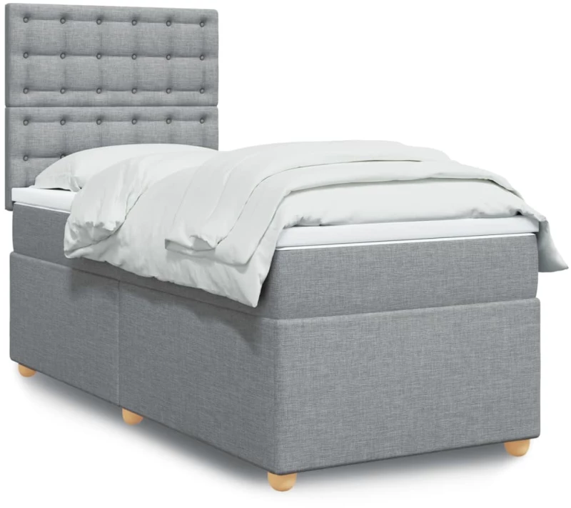 vidaXL Κρεβάτι Boxspring με Στρώμα Ανοιχτό Γκρι 100x200 εκ. Υφασμάτινο
