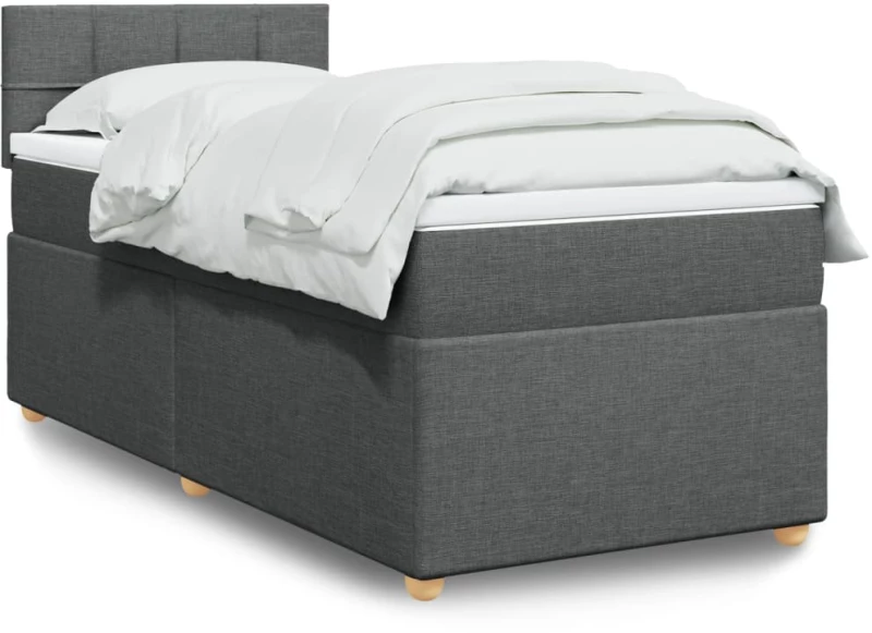 vidaXL Κρεβάτι Boxspring με Στρώμα Σκούρο Γκρι 90x200 εκ. Υφασμάτινο