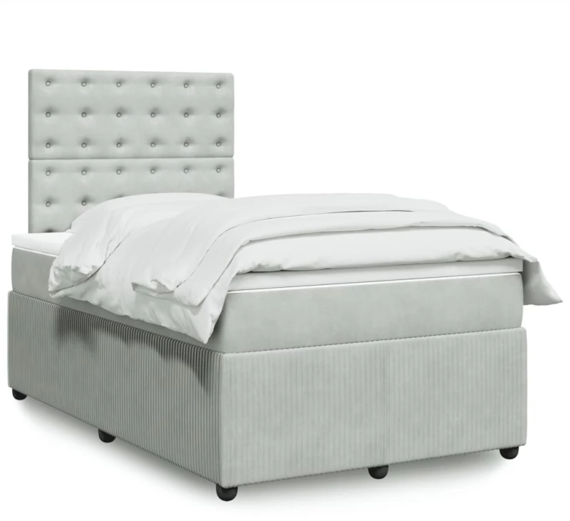 vidaXL Κρεβάτι Boxspring με Στρώμα Ανοιχτό Γκρι 120x200 εκ. Βελούδινο