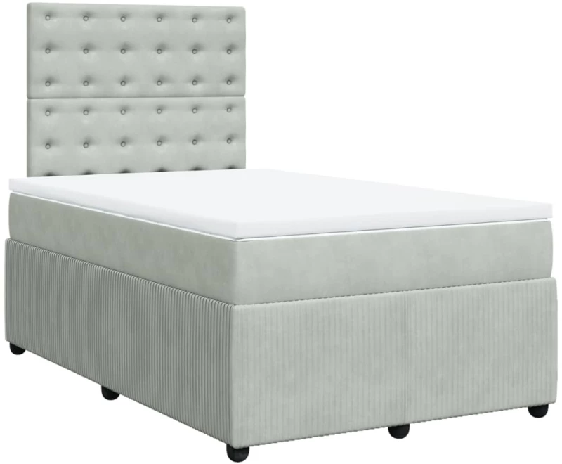 vidaXL Κρεβάτι Boxspring με Στρώμα Ανοιχτό Γκρι 120x200 εκ. Βελούδινο
