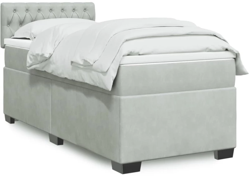 vidaXL Κρεβάτι Boxspring με Στρώμα Ανοιχτό Γκρι 90x200 εκ. Βελούδινο