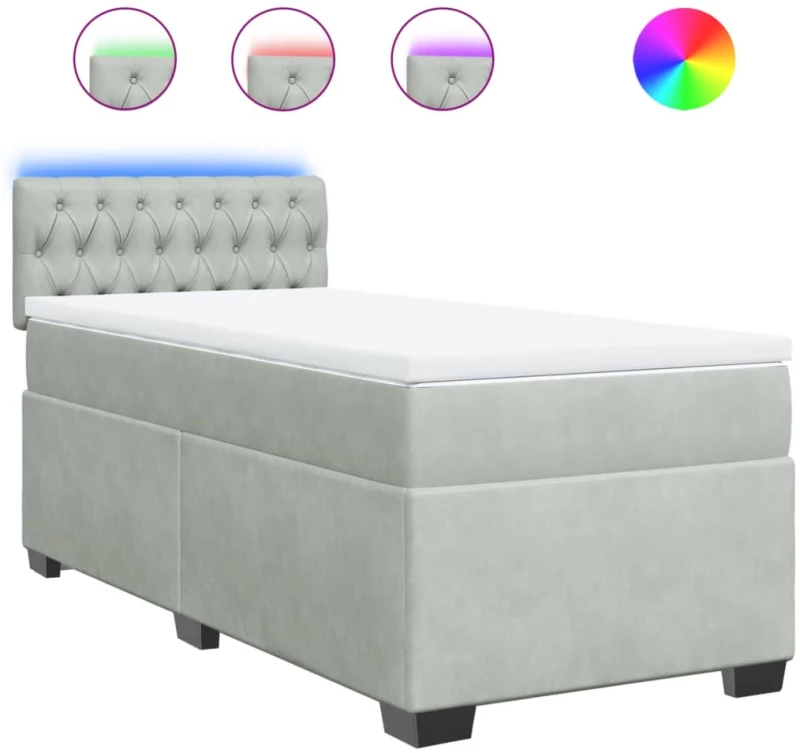 vidaXL Κρεβάτι Boxspring με Στρώμα Ανοιχτό Γκρι 90x200 εκ. Βελούδινο