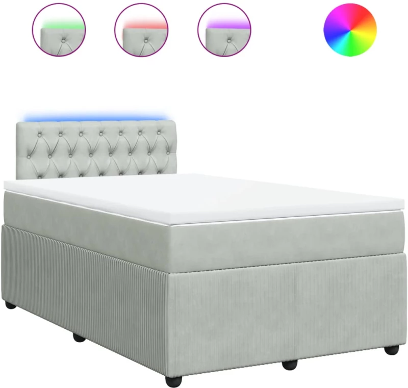 vidaXL Κρεβάτι Boxspring με Στρώμα Ανοιχτό Γκρι 120x200 εκ. Βελούδινο