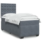 vidaXL Κρεβάτι Boxspring με Στρώμα Σκούρο Γκρι 90x200 εκ. Βελούδινο