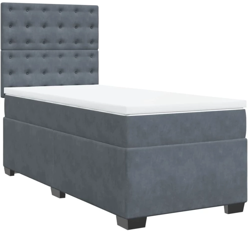 vidaXL Κρεβάτι Boxspring με Στρώμα Σκούρο Γκρι 90x200 εκ. Βελούδινο