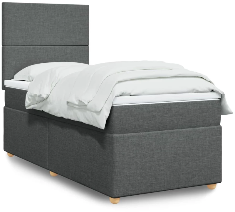 vidaXL Κρεβάτι Boxspring με Στρώμα Σκούρο Γκρι 100x200 εκ. Υφασμάτινο