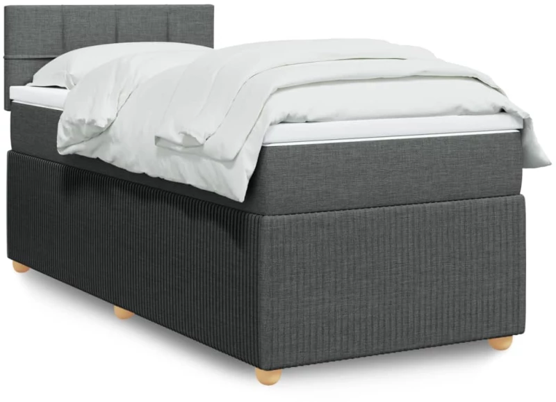vidaXL Κρεβάτι Boxspring με Στρώμα Σκούρο Γκρι 90x190 εκ. Υφασμάτινο